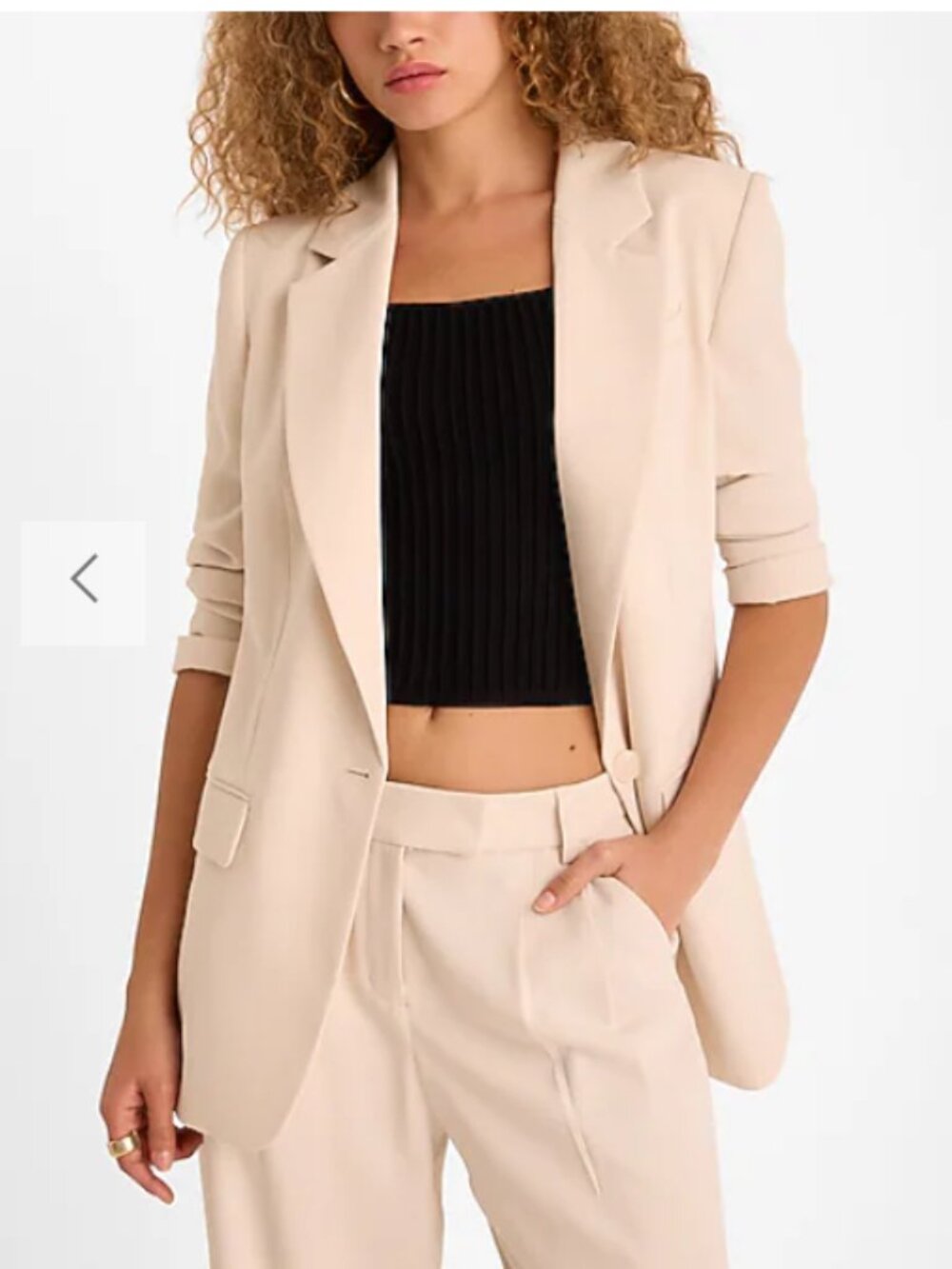 Express Knit One Button Cinched Boyfriend Blazer - Camel Size Small